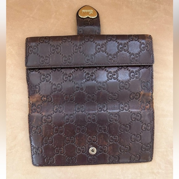 Gucci Guccissima Gold Heart Cocoa Brown Leather Continental Long Wallet